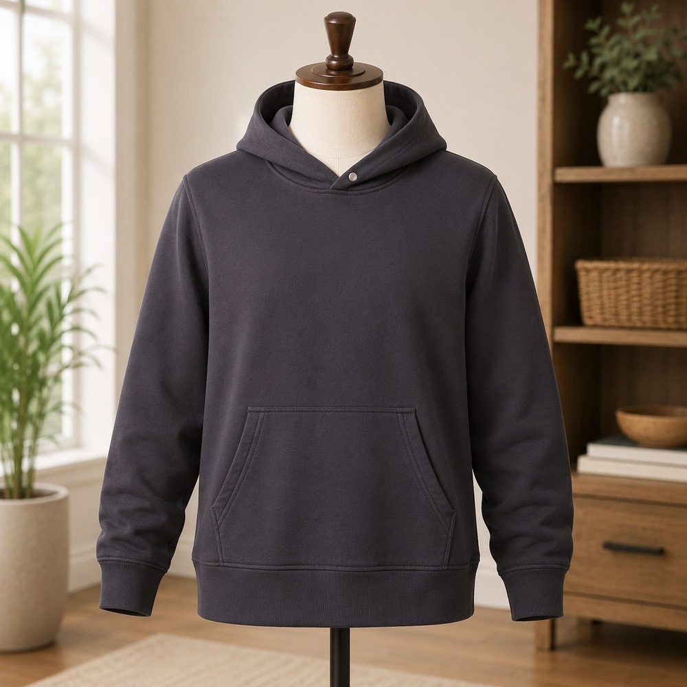 NWOT BLDWN Hoodie Small Black Snap Neck Contrast Back Seam Made in USA